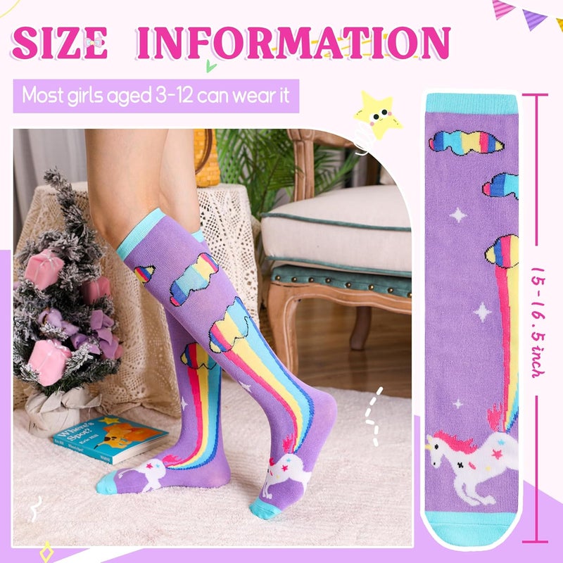 Eocom Girls Knee High Socks Kids Crazy Fun Gift Silly Tall Boot Cute Animal Cotton Long Socks 6 Pairs - Image 5